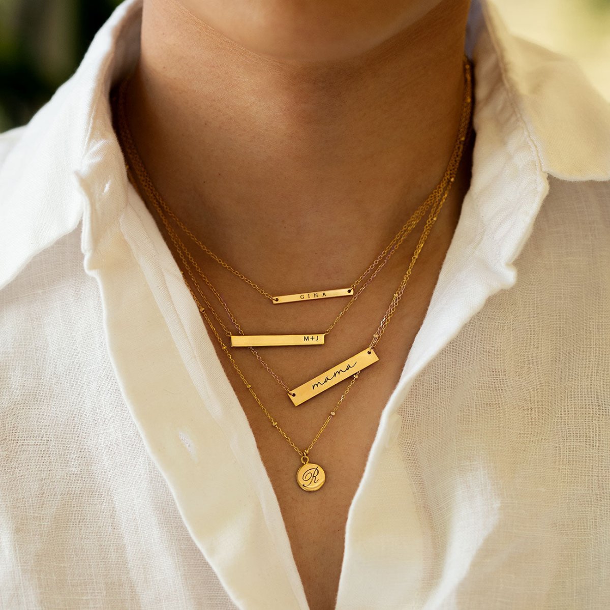 Custom Necklace, Gold Layering Necklaces, Thin Bar Engraved Necklace