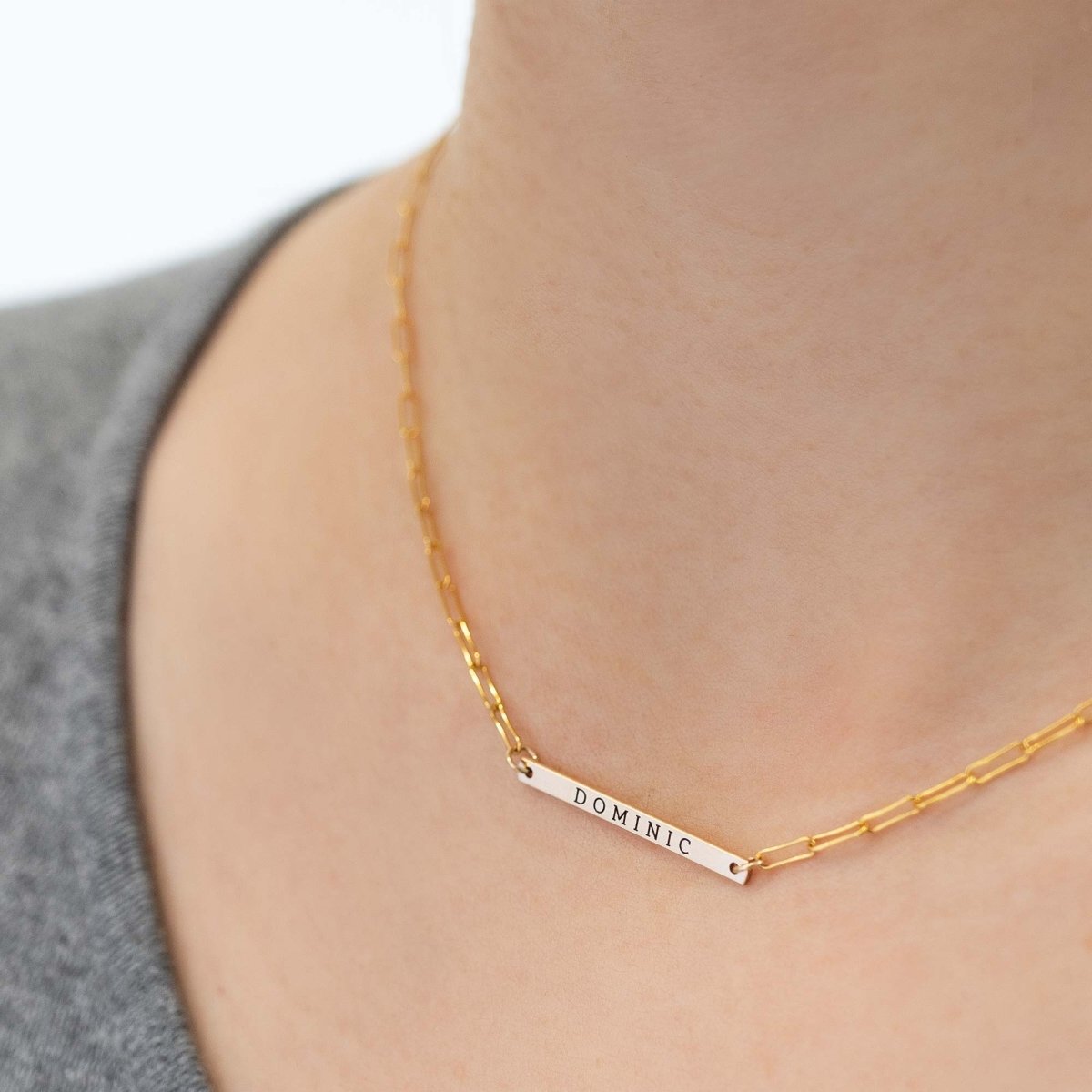 Paperclip Chain Thin Bar Engraved Necklace