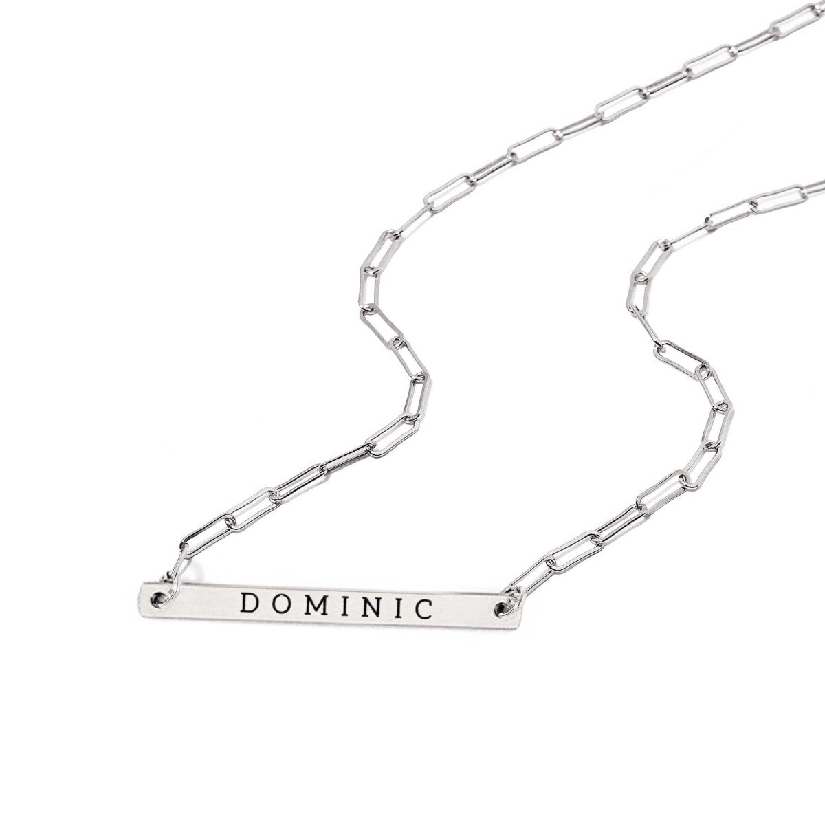 Paperclip Chain Thin Bar Engraved Necklace