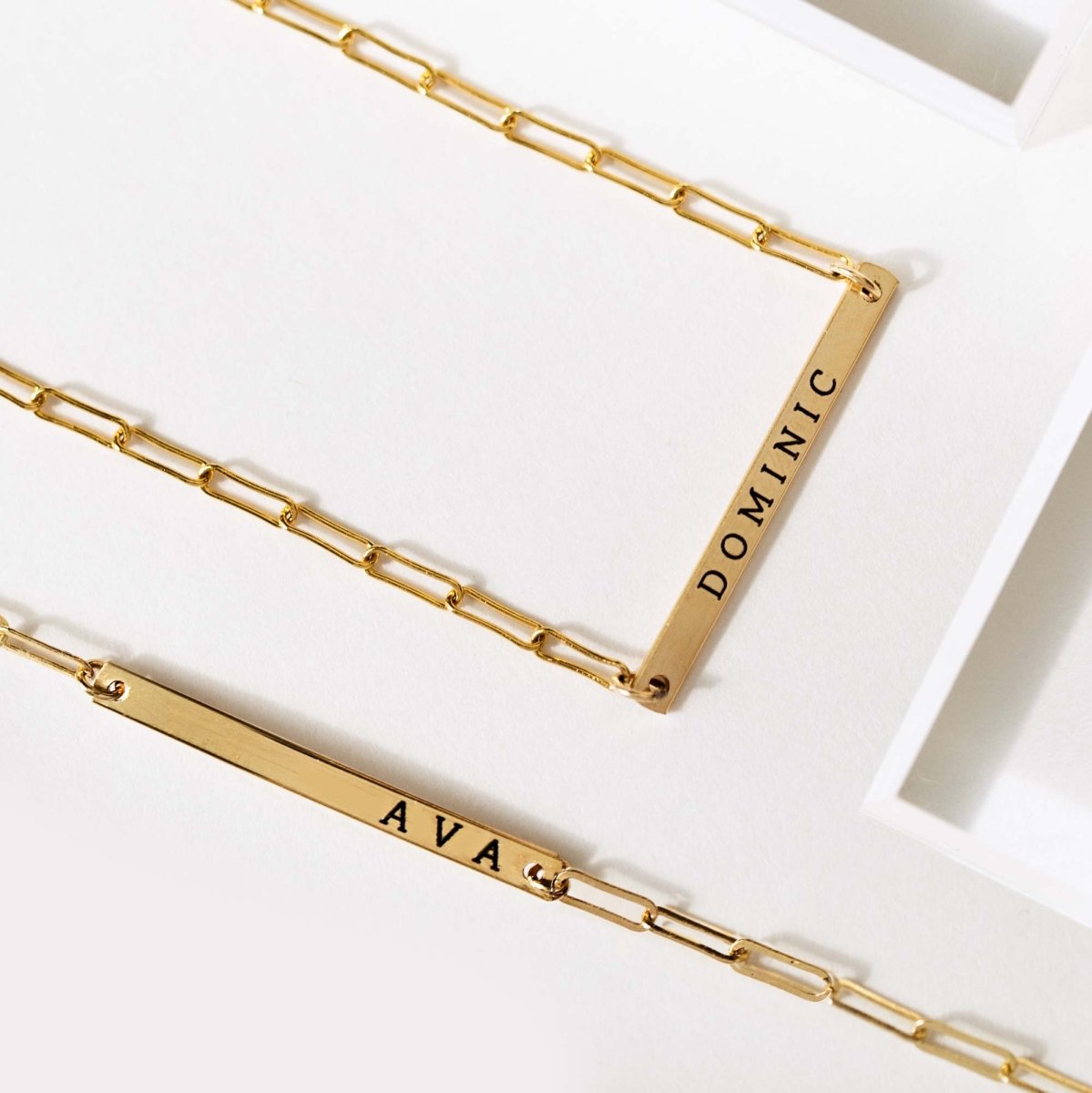 Paperclip Chain Thin Bar Engraved Necklace