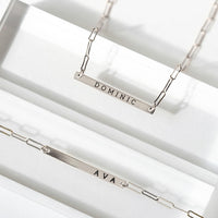 Paperclip Chain Thin Bar Engraved Necklace