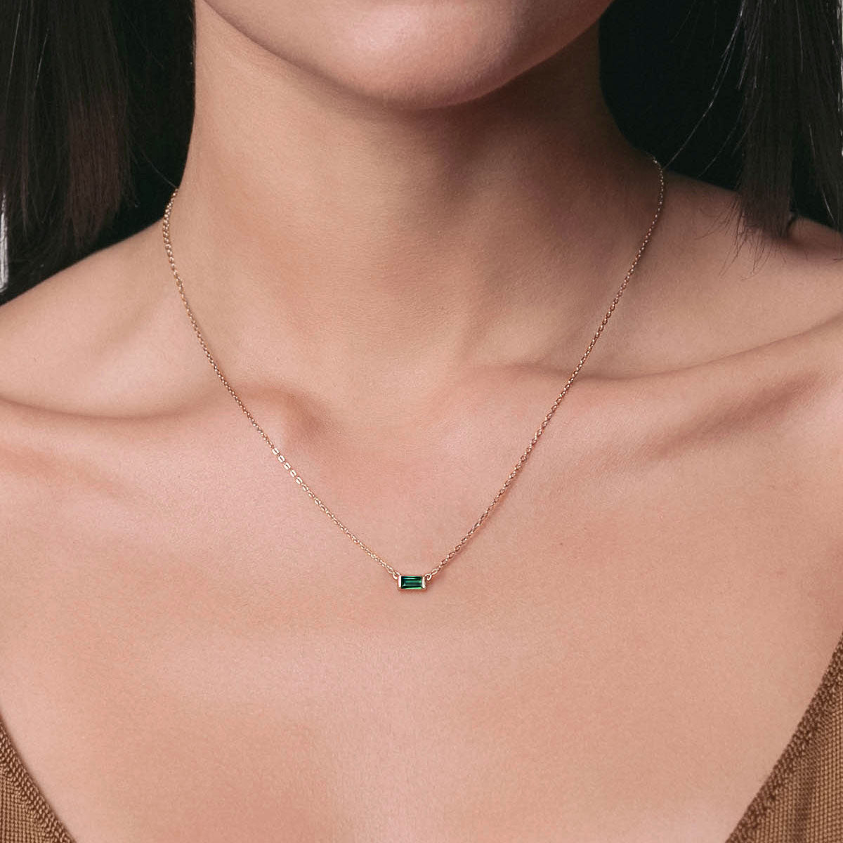 Baguette Gemstone Necklace - Emerald