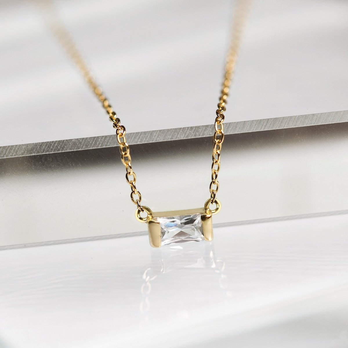 Baguette Gemstone Necklace White Zirconia