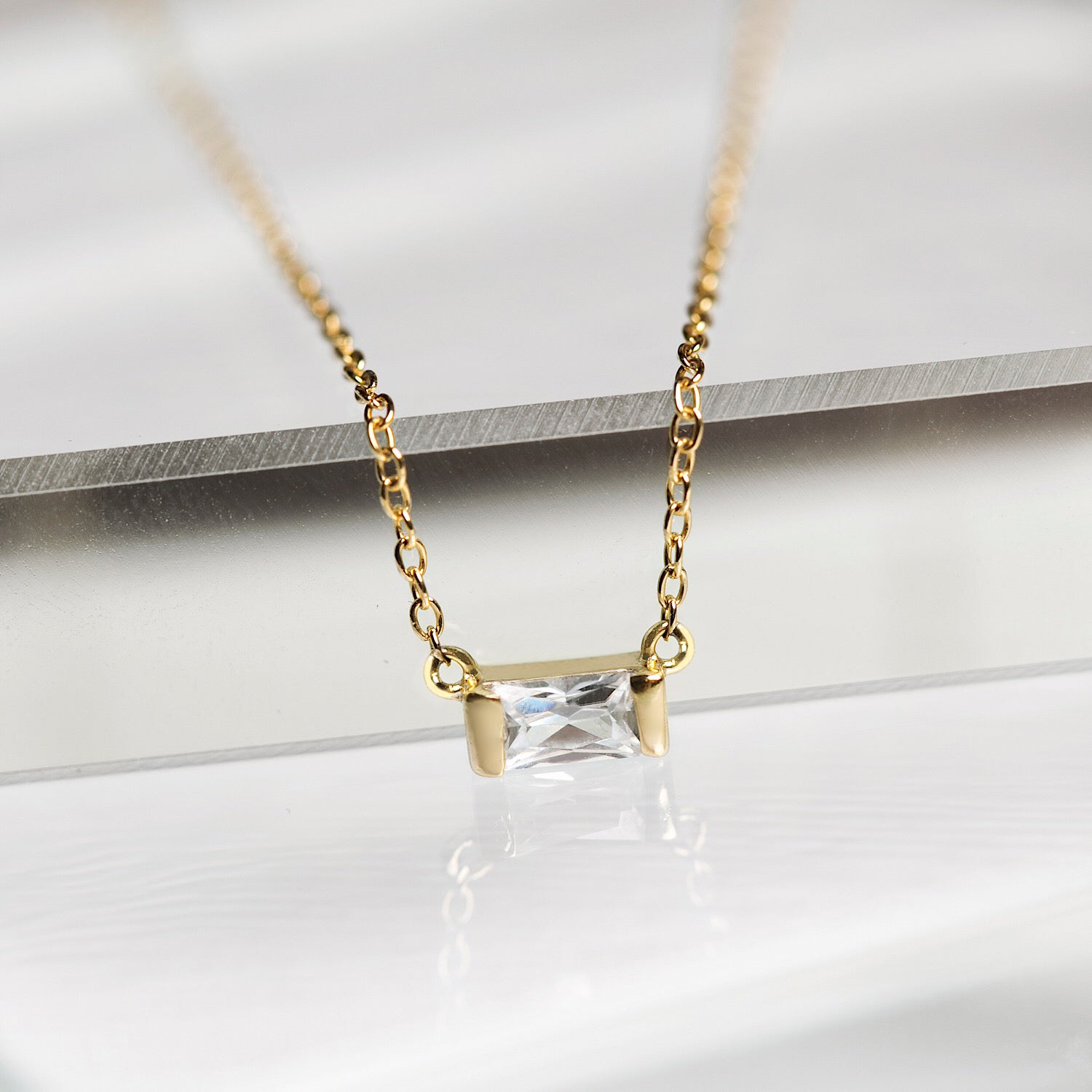 Baguette Gemstone Necklace White Zirconia