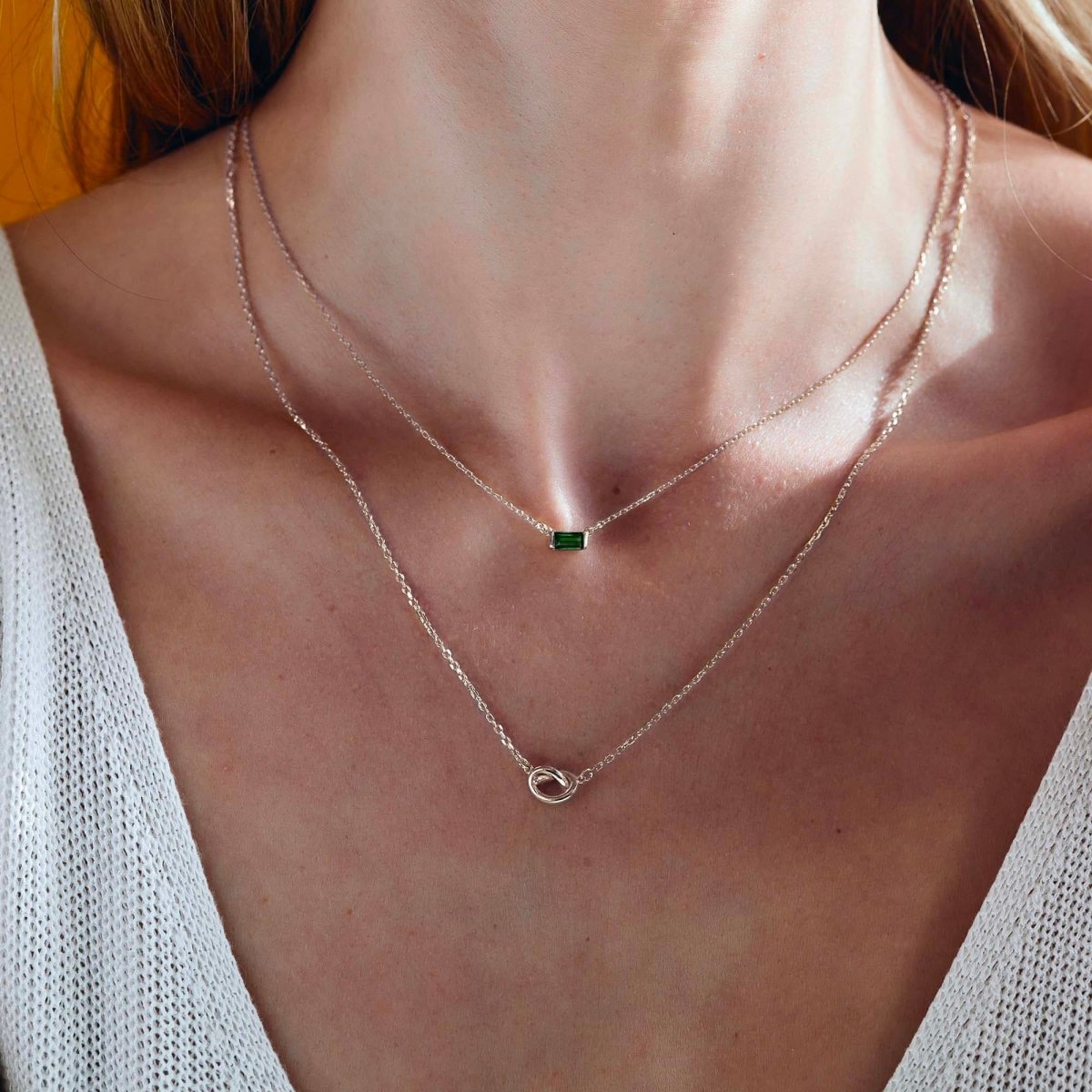 Baguette Gemstone Loveknot Layered Duo Emerald