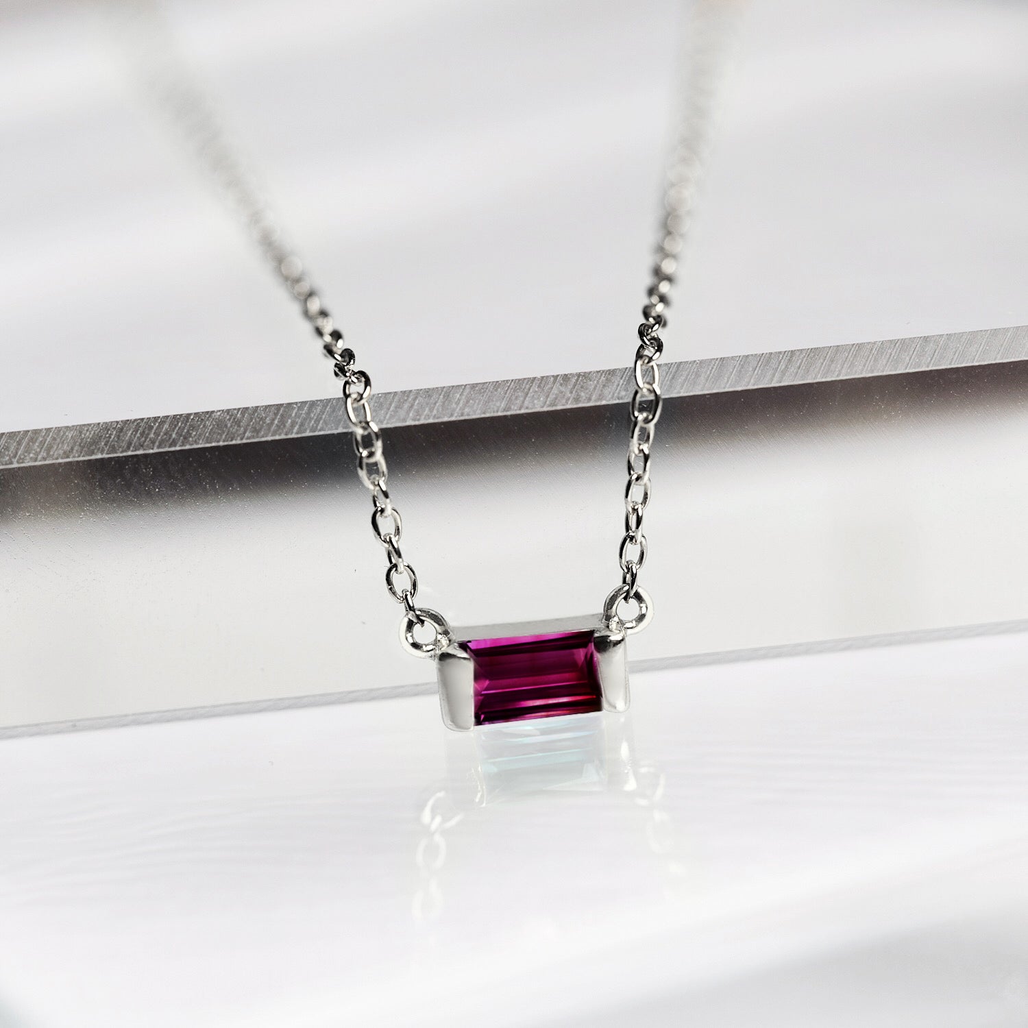 Baguette Gemstone Necklace - Ruby