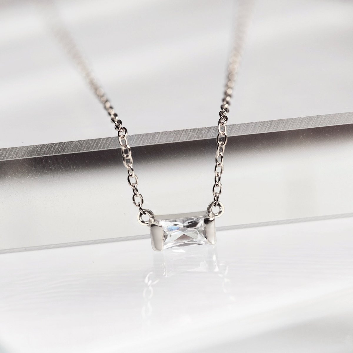 Baguette Gemstone Necklace White Zirconia