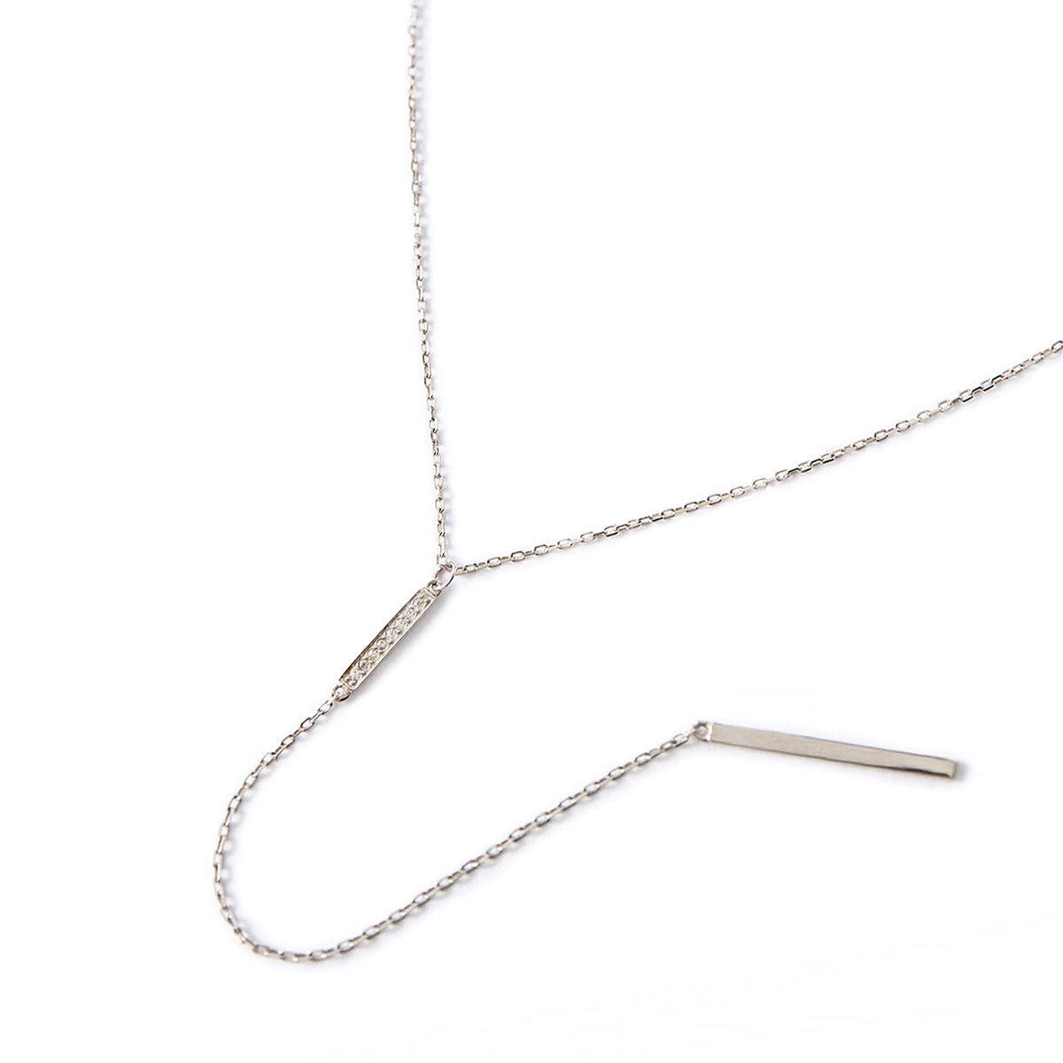 Sterling Silver Pave Bar Lariat Necklace