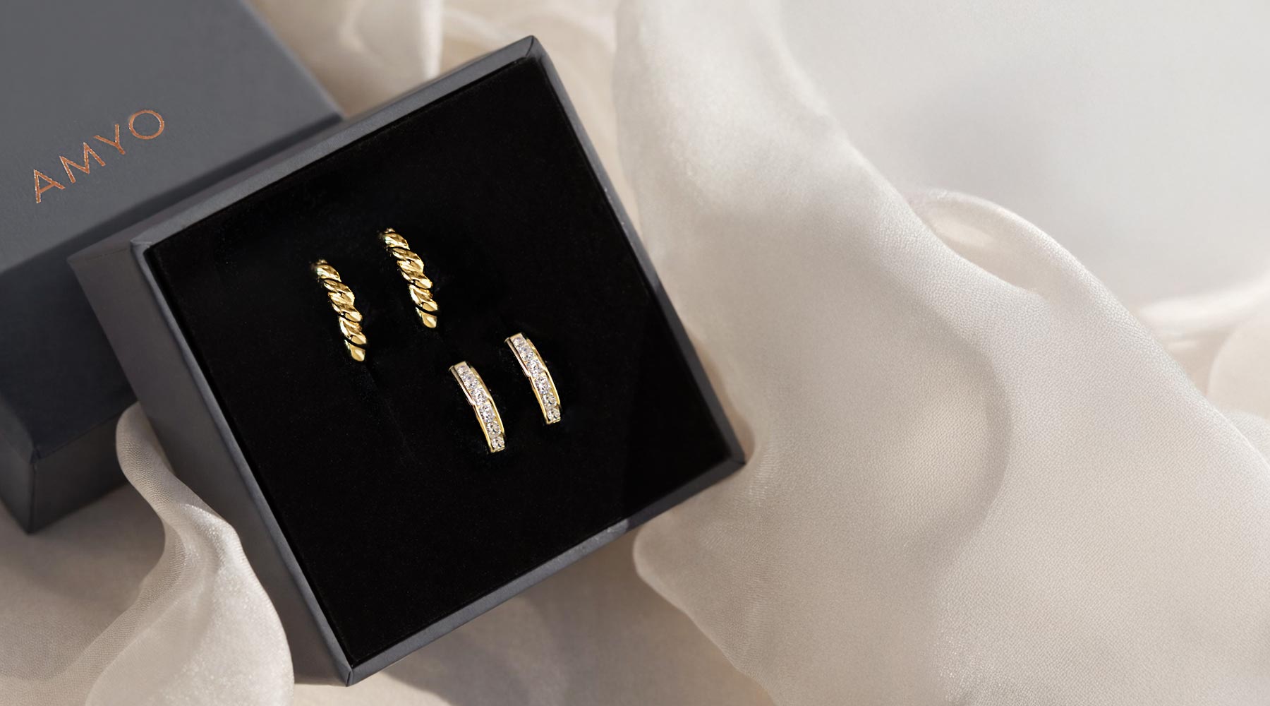 Most gifted hoop earring styles in ready-to-gift AMYO gift box.