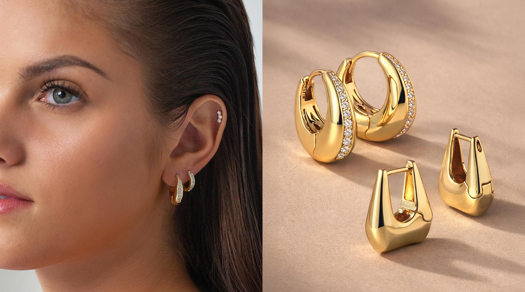 Shop Modern Gold hoop earrings from AMYO  featuring pavé hoops and bold hoops for everyday wear.
