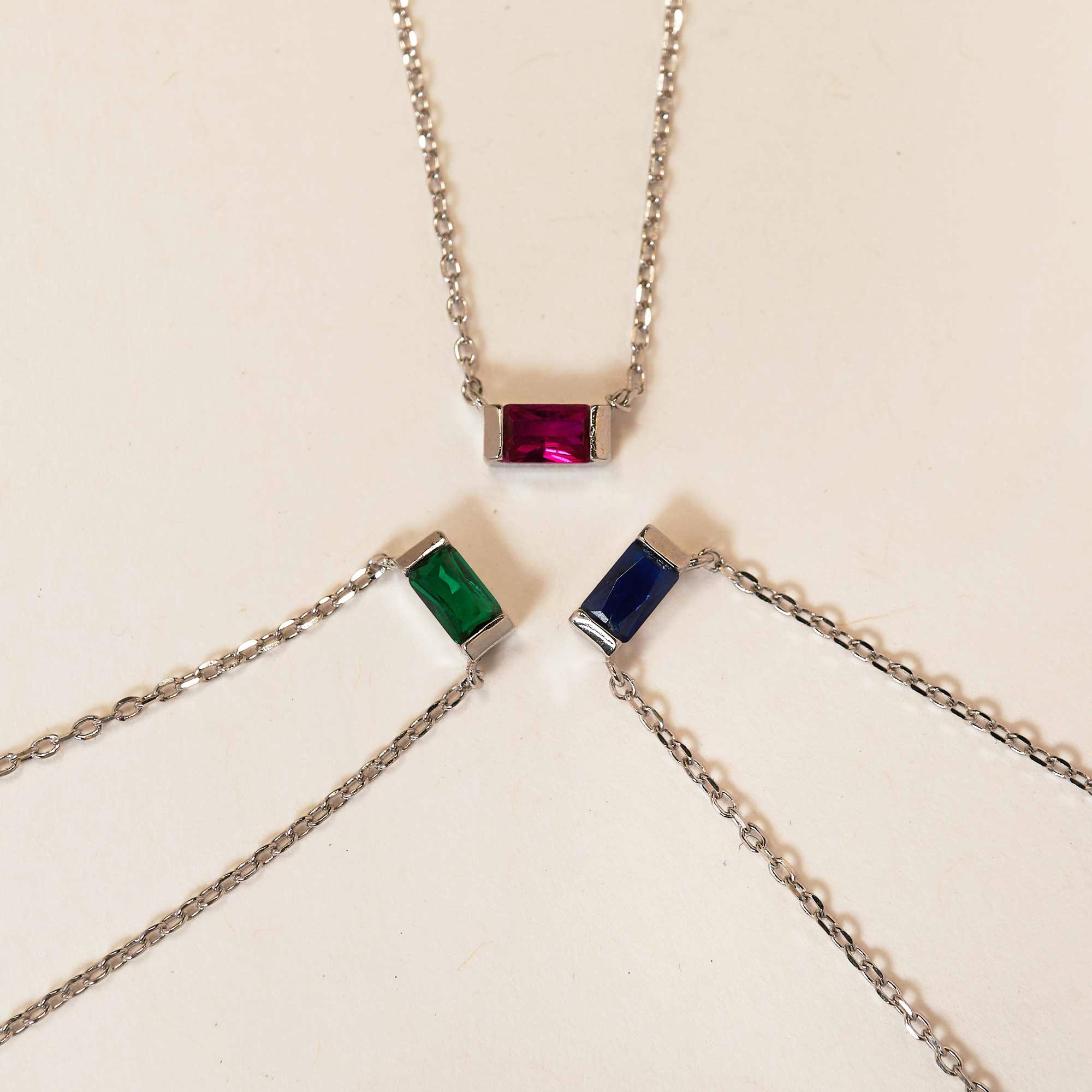 Baguette Gemstone Necklace - Emerald