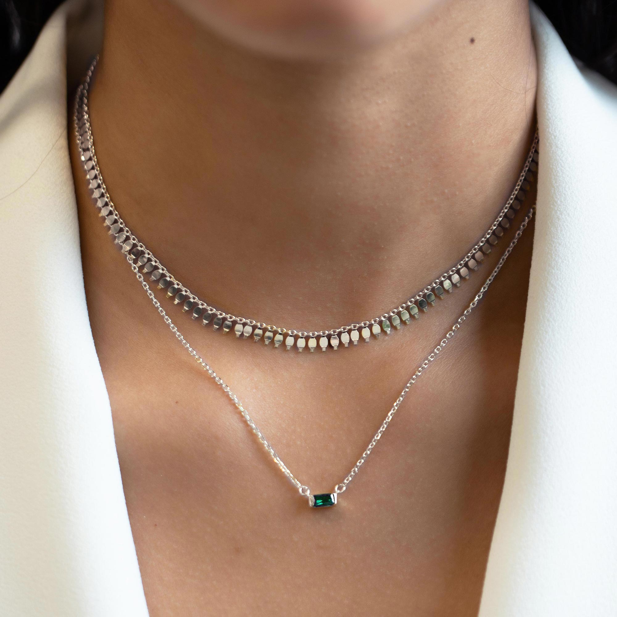 Baguette Gemstone Necklace - Emerald