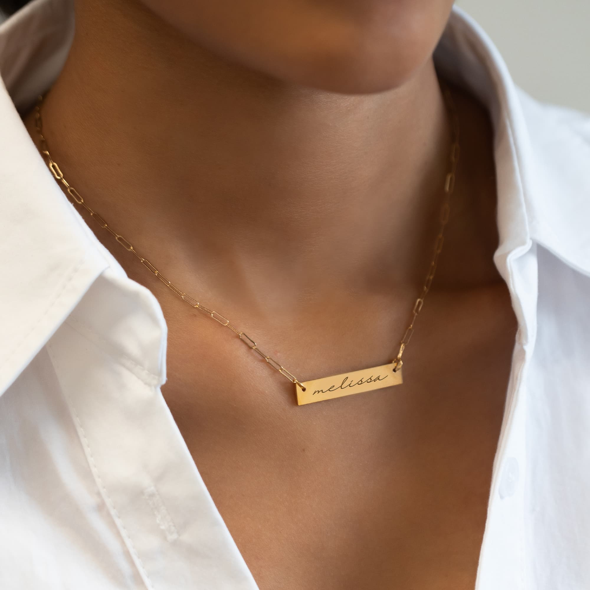 Name Plate Necklace, Layering Necklaces, Engravable Bar Chain Link