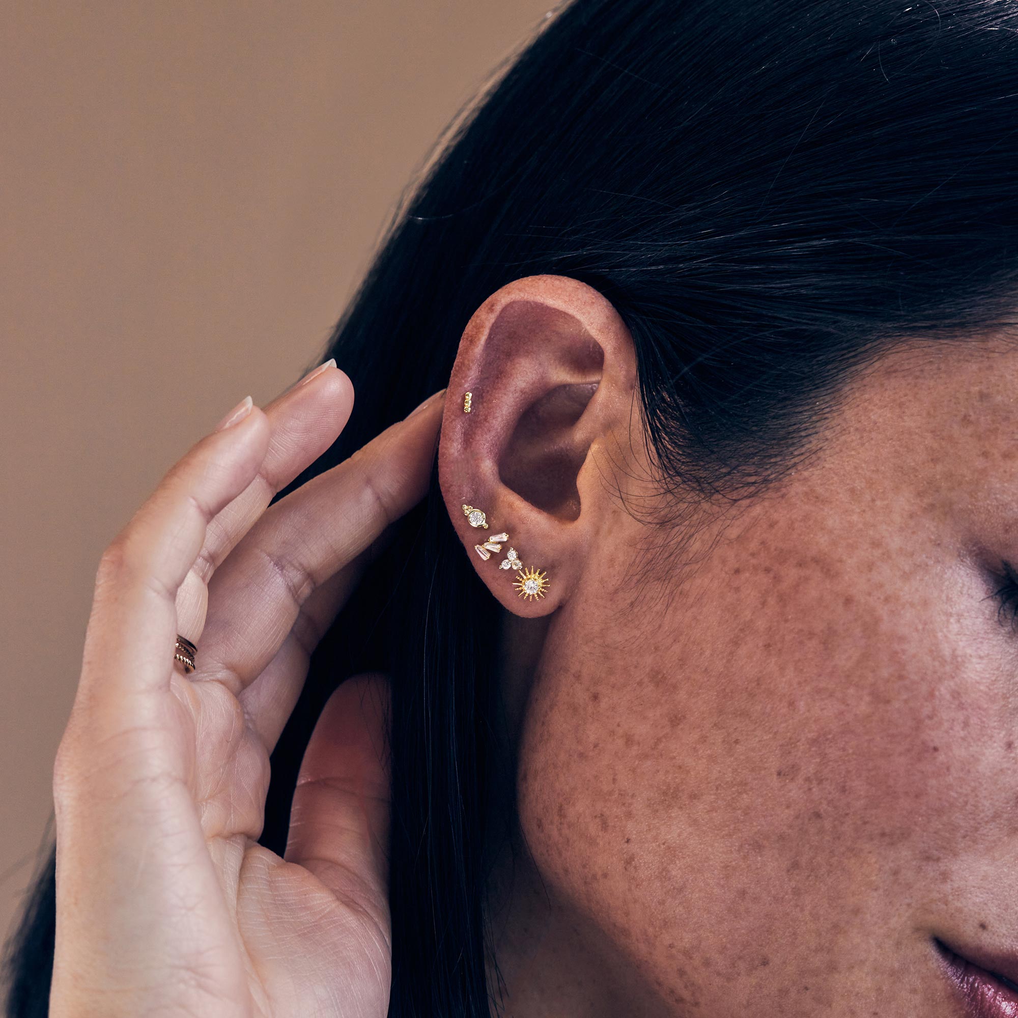 Tiny Bar Studs, Tiny Gold Earrings, Helix Cartilage Earrings – AMYO Jewelry