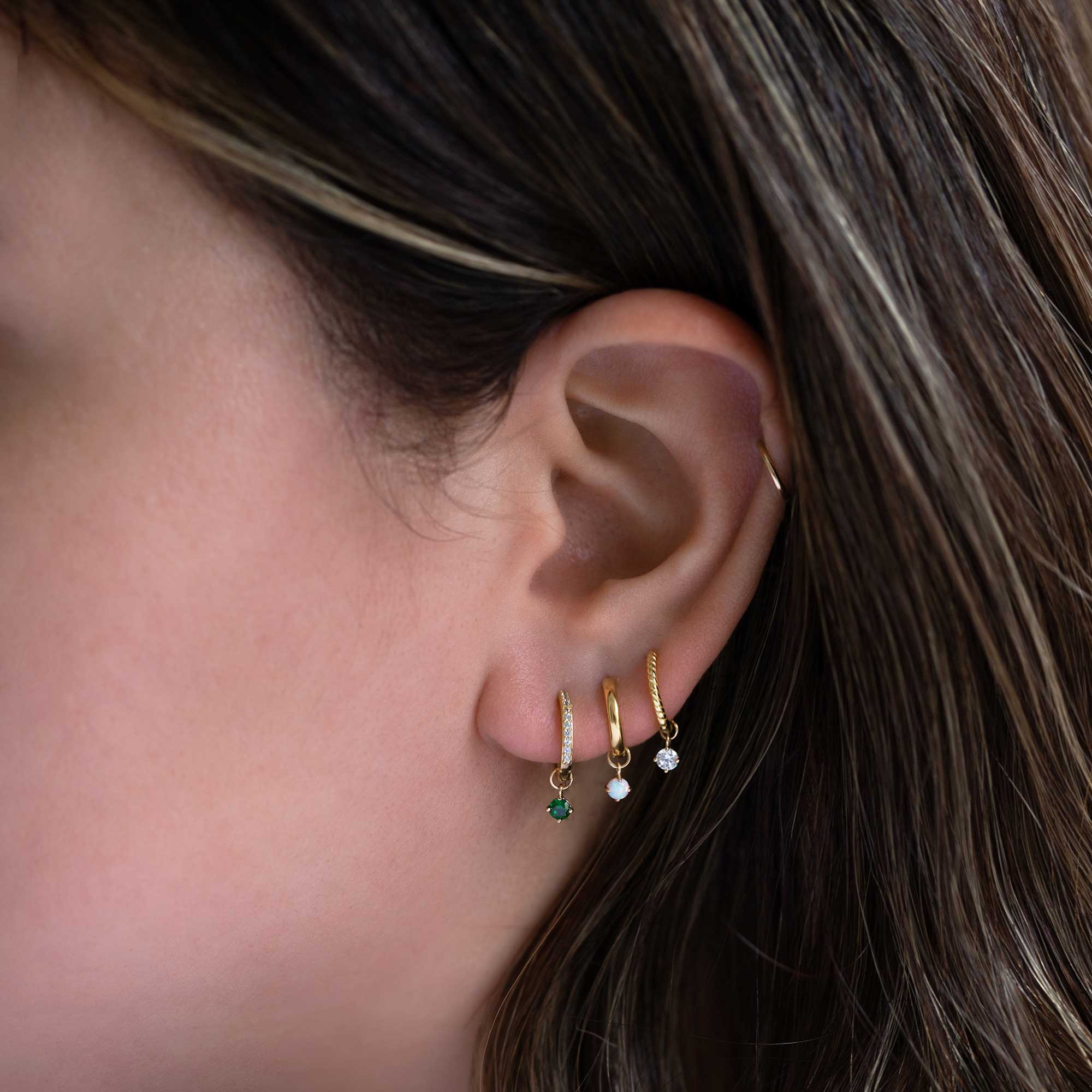 Tiny Gemstone Earring Charm Emerald