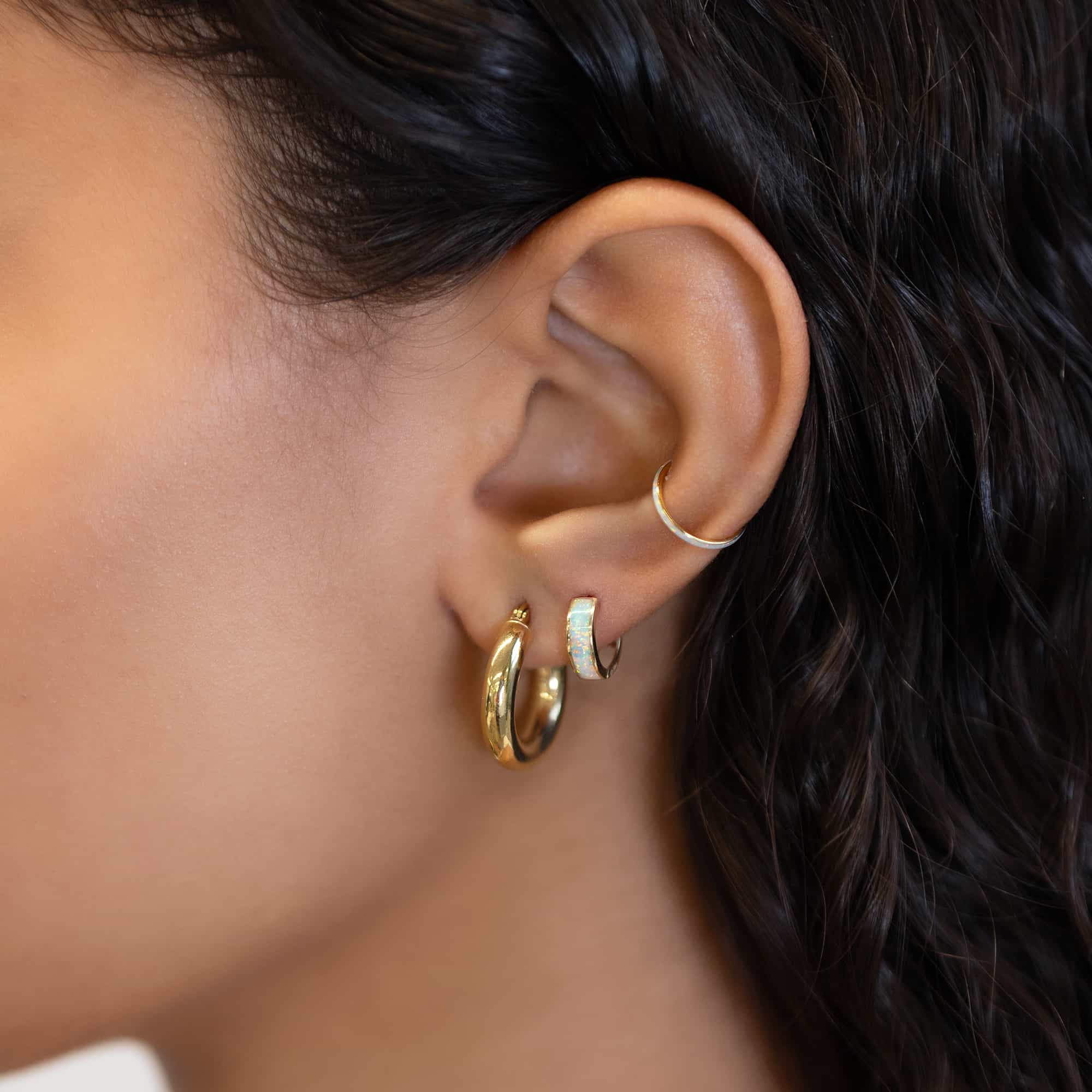 14K Gold Hoop Earrings, Chunky Gold Hoops, Thick Hoops-Latch Back