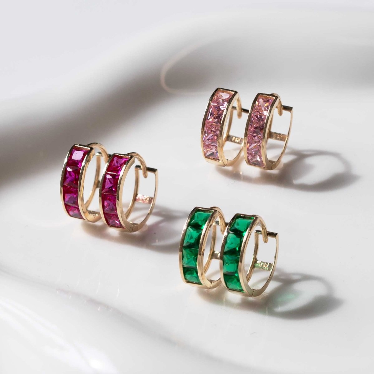 Princess Cut Gemstone Huggies Emerald