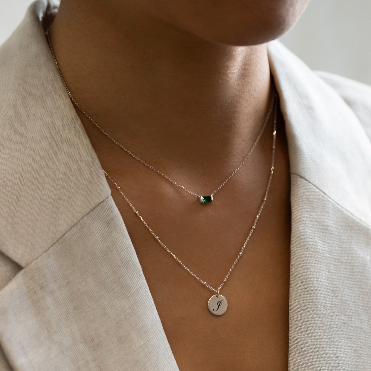 Baguette Gemstone Necklace Emerald