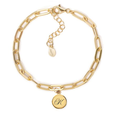 Engraved Charm Thick Chain Bracelet