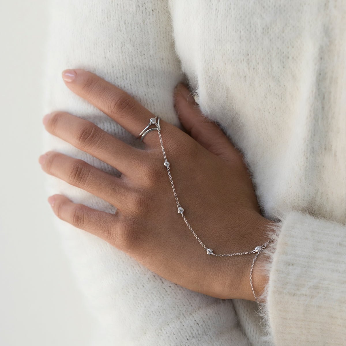 Crystal Pavé Ring Handchain