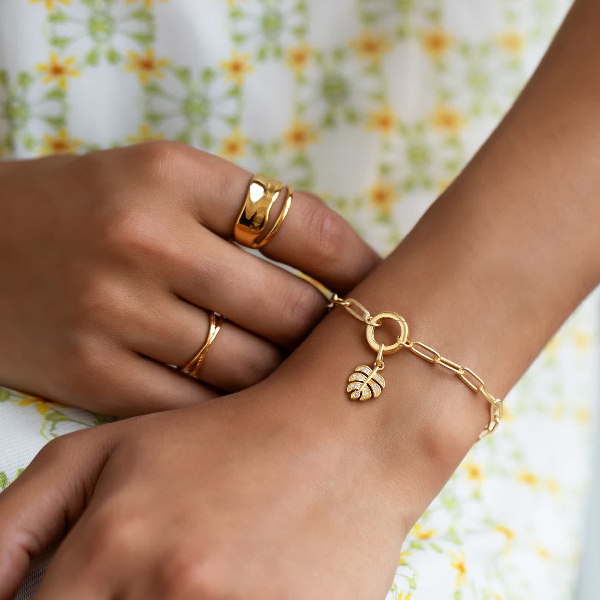 Necklace Charms, Gold Charms, Monstera Pavé Charm