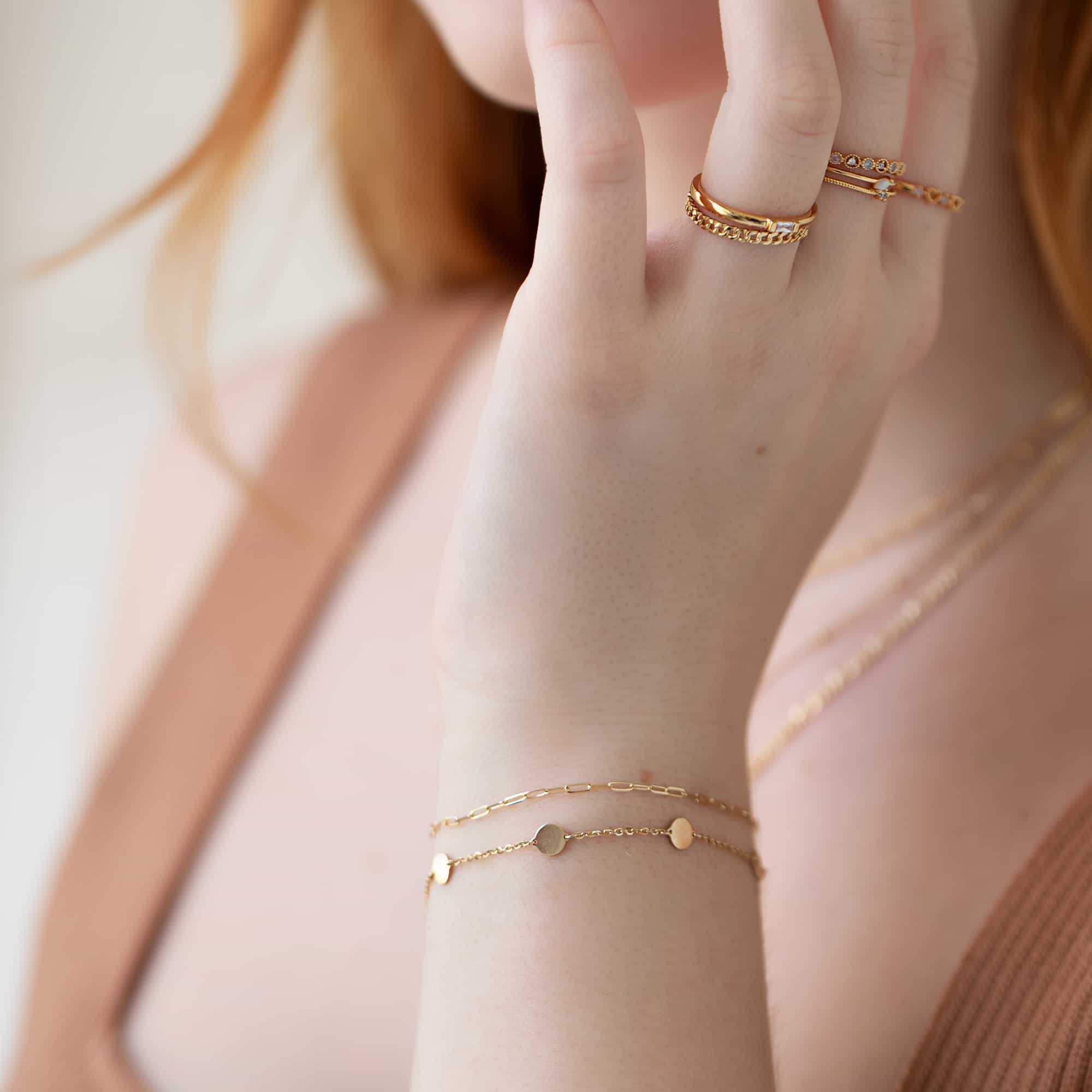 14K Gold Bracelet Bracelet for Women, Thin Chain Link Bracelet 14K Gold / 6IN(15CM)