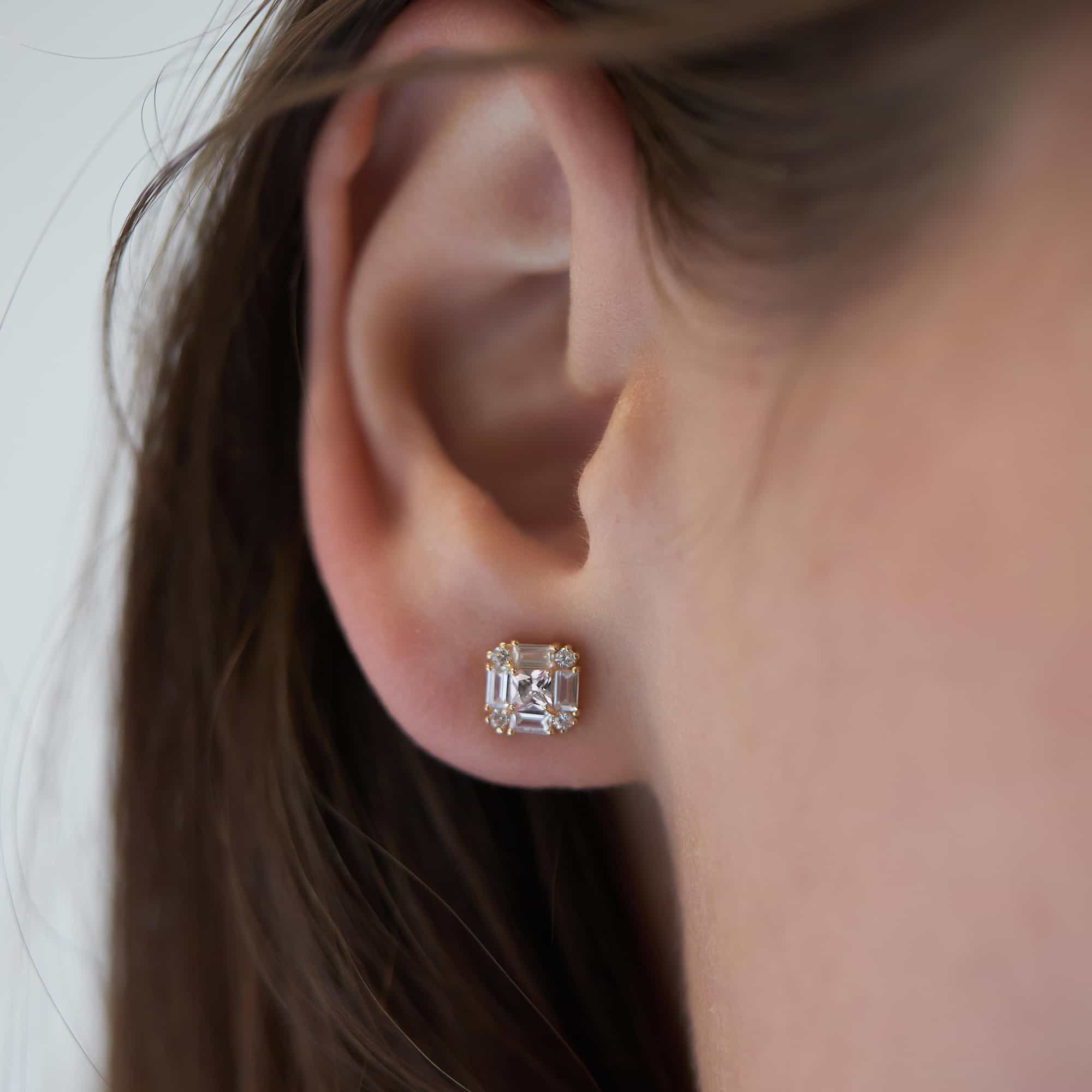 Gemstone Deco Studs White Zirconia