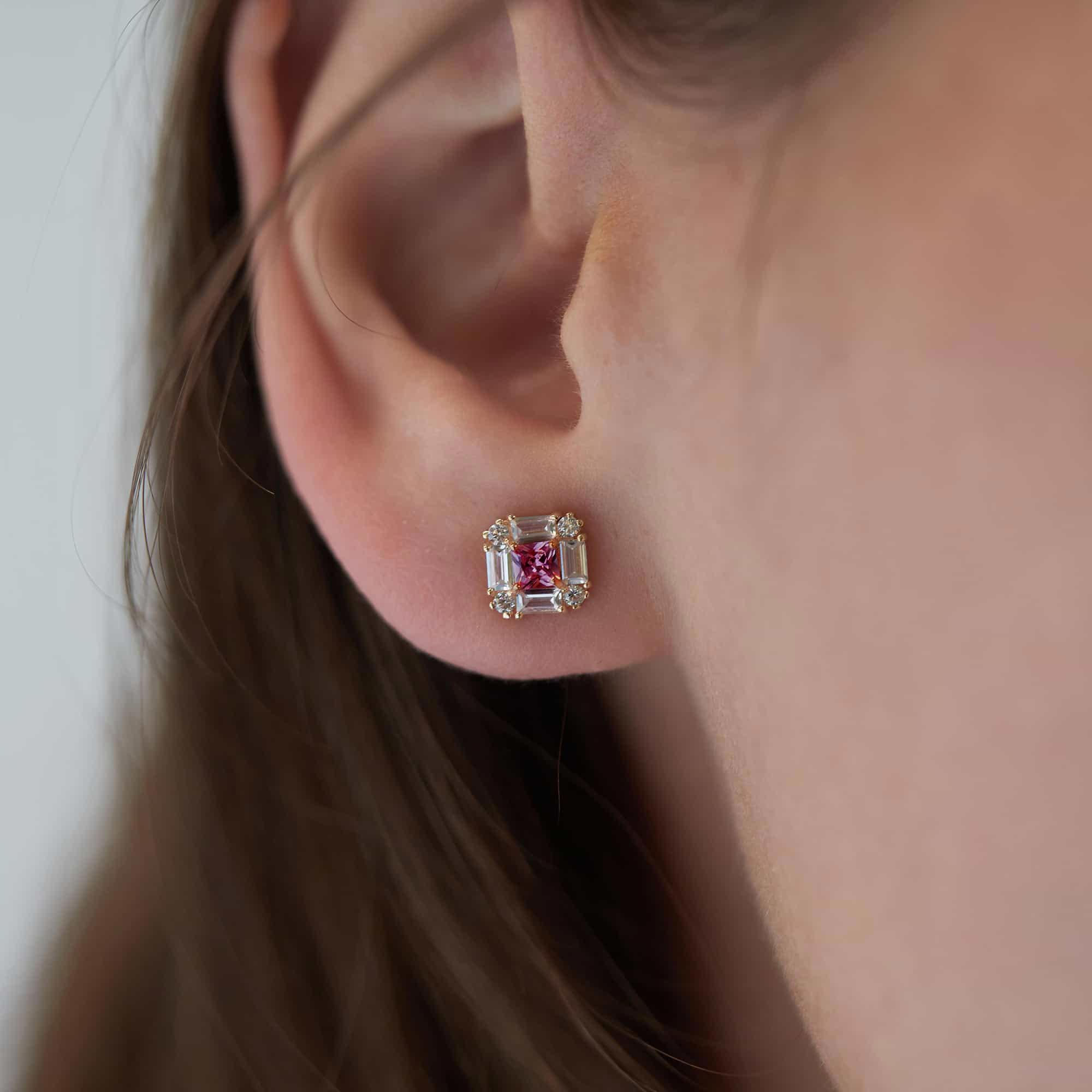 Gemstone Deco Studs Ruby