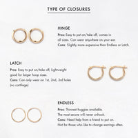 Explanation of different closures to huggie earrings