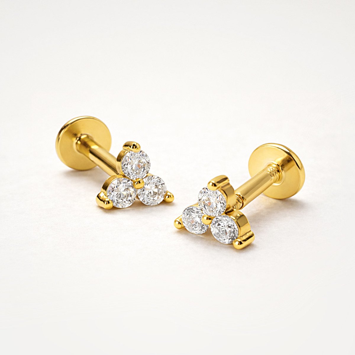 Pair of Clover Pavé Flat Back Studs crafted in Gold Vermeil from AMYO