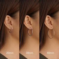 Measurements of the different sized sterling silver thin small to midi hoops. 