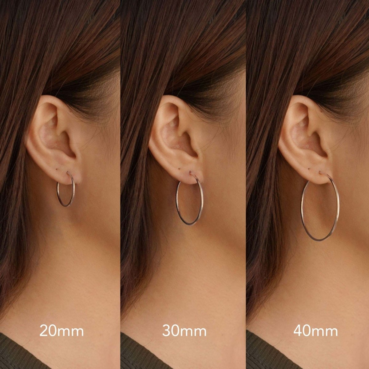 Measurements of the different sized sterling silver thin small to midi hoops. 