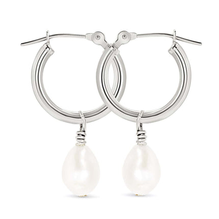 Pearl Drop Hoop Earrings