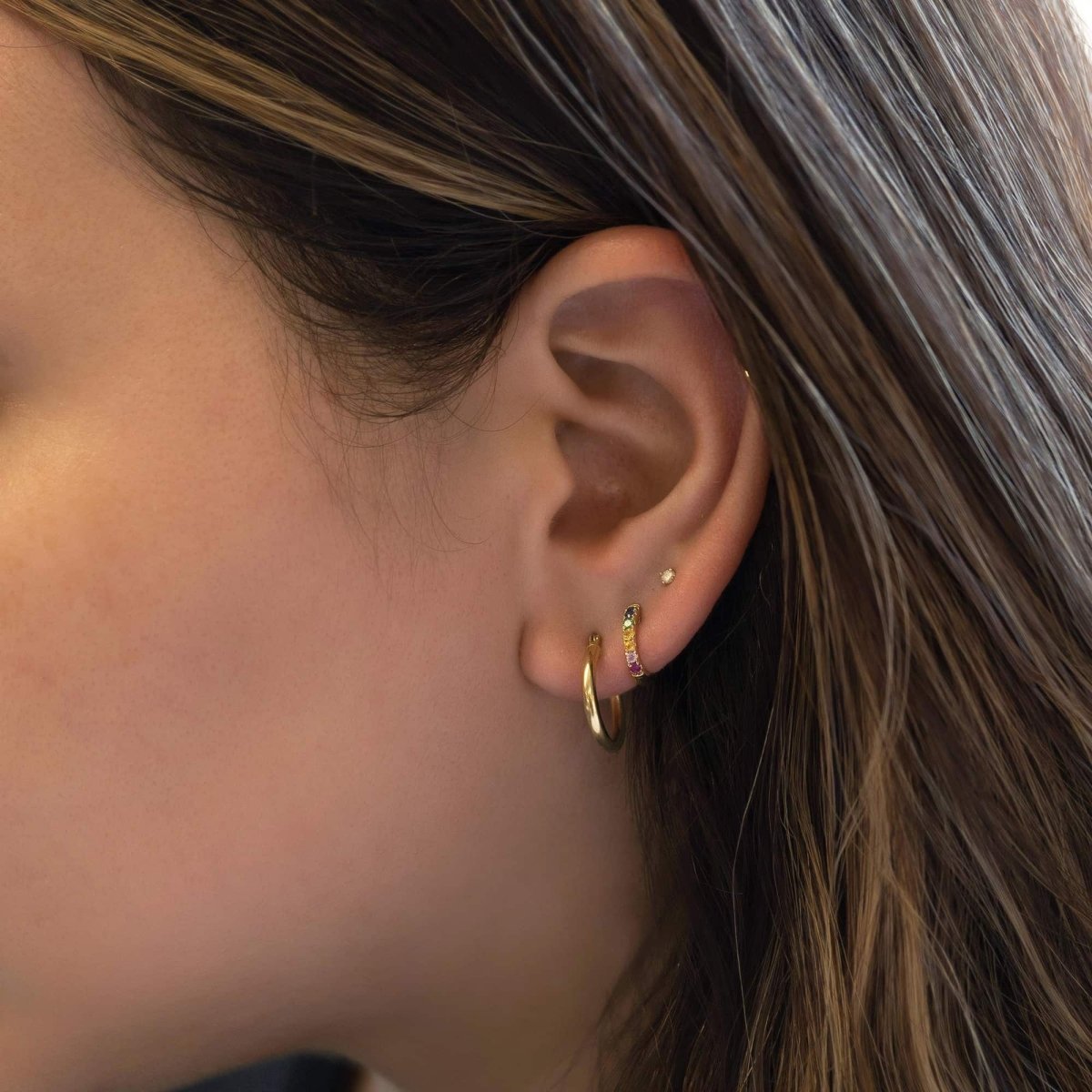 Rainbow Semi Precious Gemstone Huggies