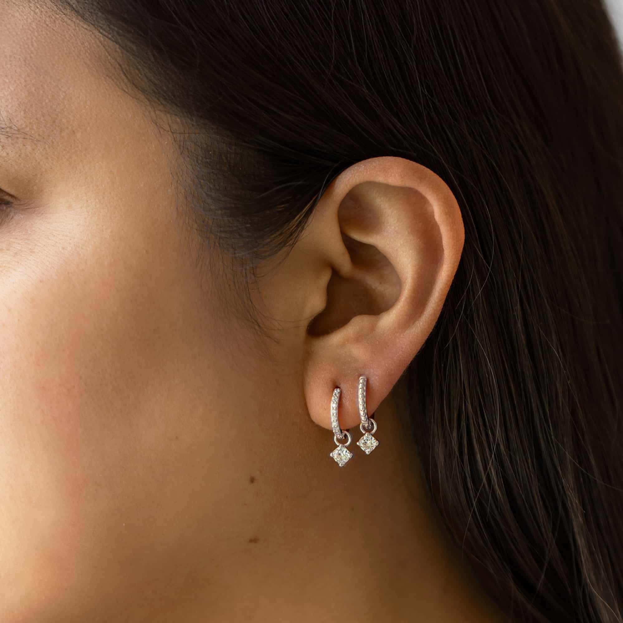 Dangling Gemstone Pavé Huggies White Zirconia