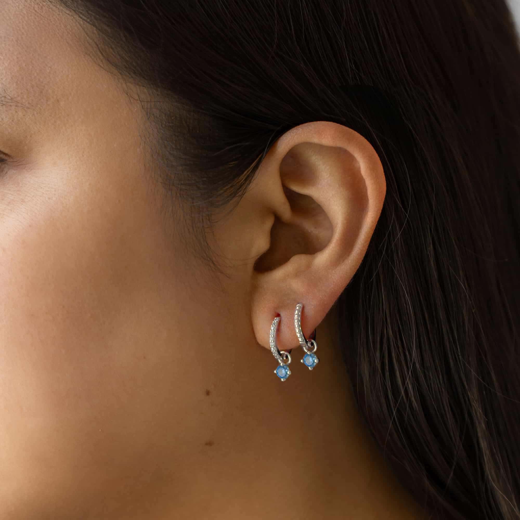 Dangling Gemstone Pavé Huggies Blue Zircon
