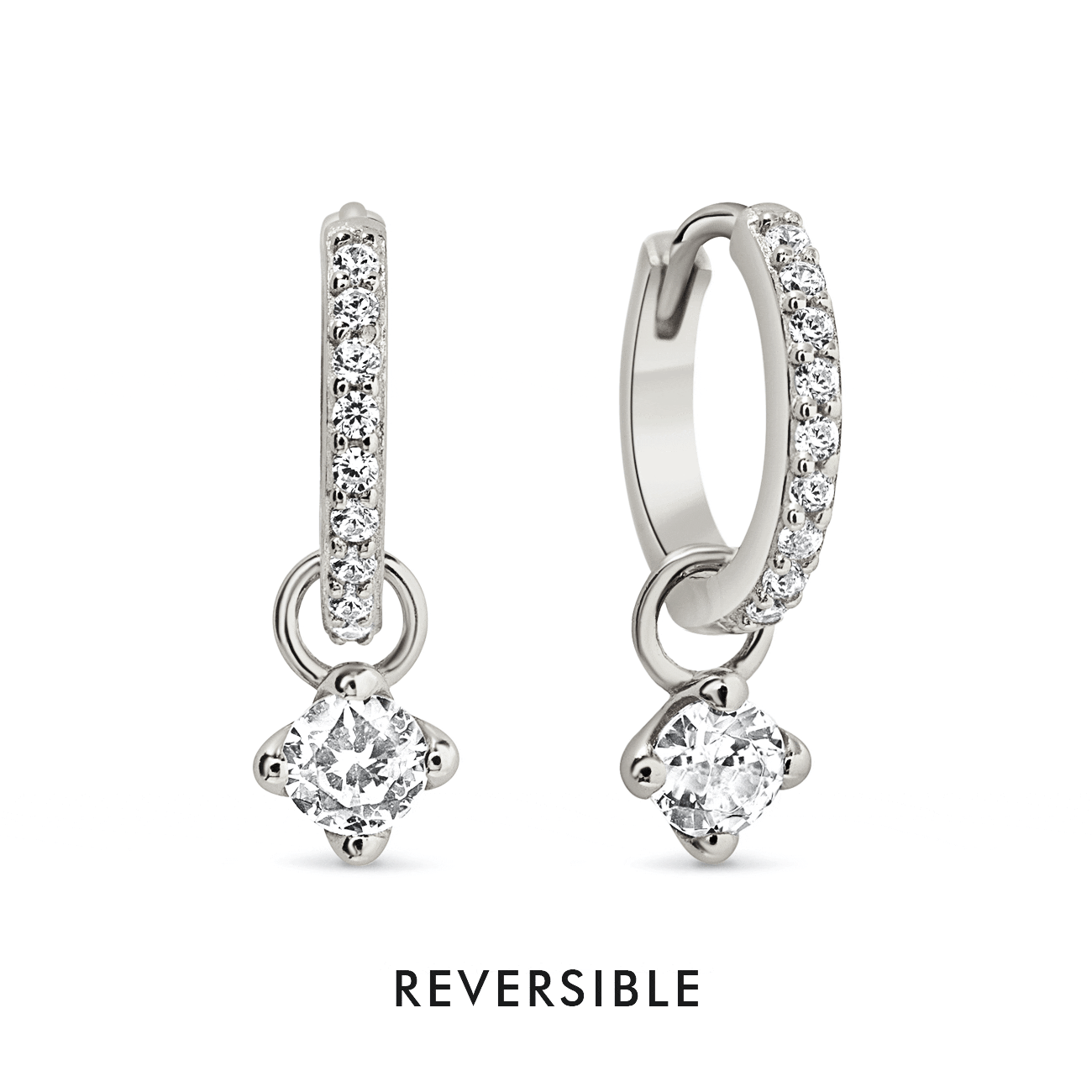 Dangling Gemstone Pavé Huggies White Zirconia