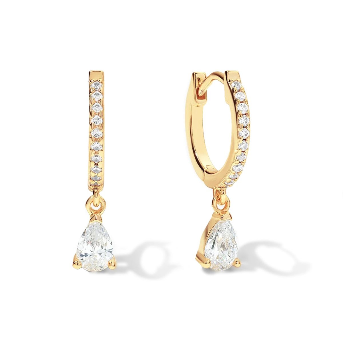 Gemstone Pear Pavé Huggies