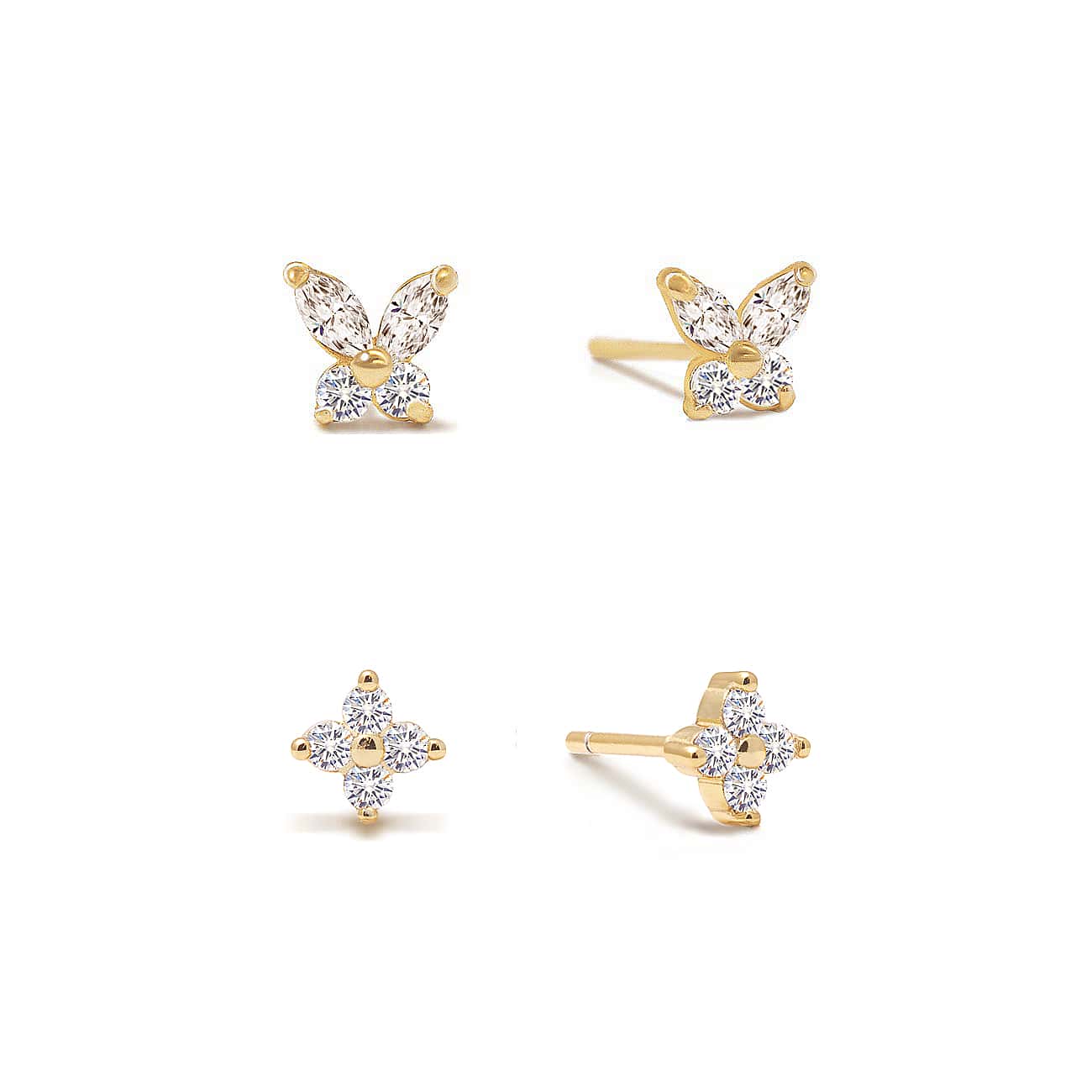 Tiny Butterfly Flor Studs Set