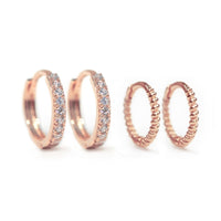 Rose Gold Pave and Rope Huggie Set 