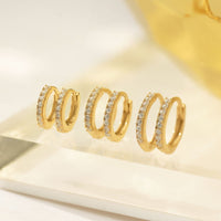 Different sized 14K Gold Thin Pave Huggie Hoops White Zirconia Crystals (small to large)