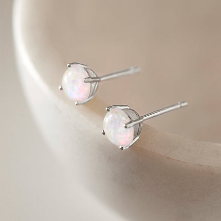 Solitaire Opal Stud Earrings