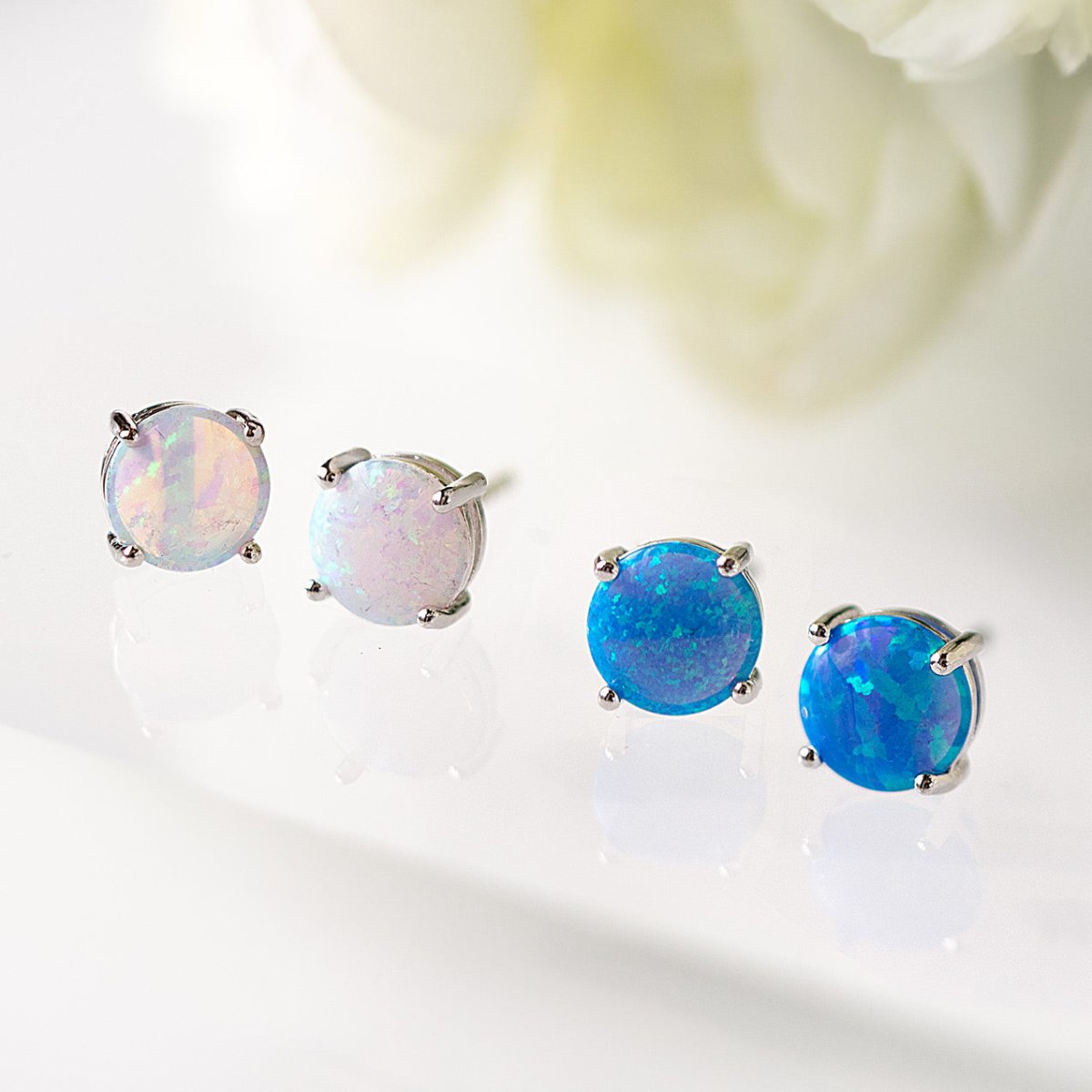 Solitaire Opal Stud Earrings