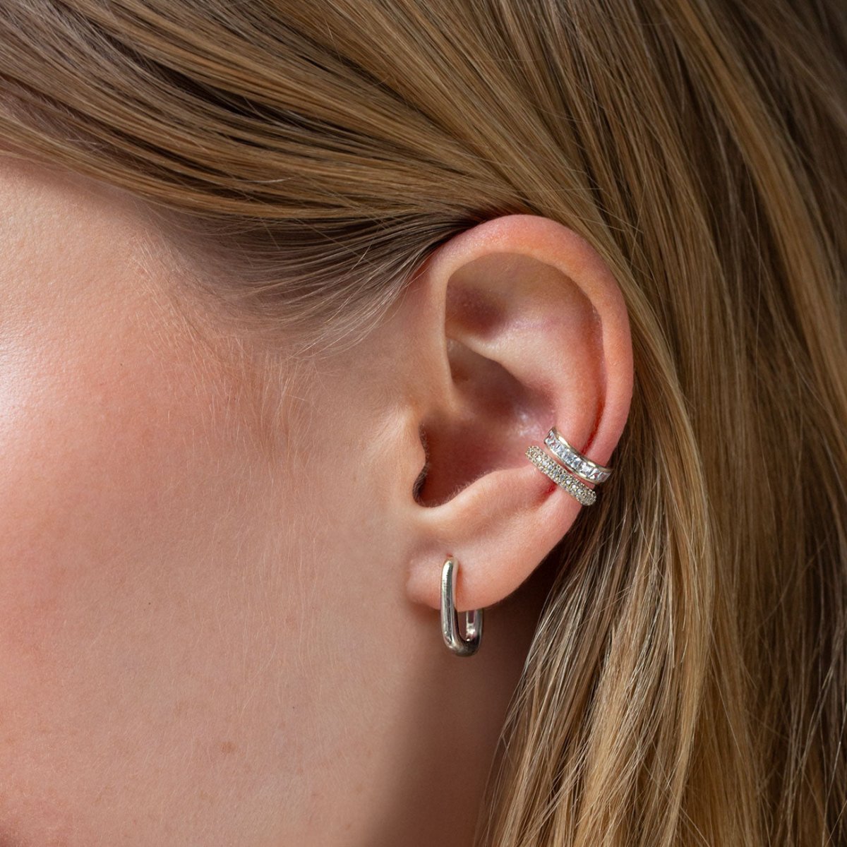 Princess Cut Gemstone Ear Cuff White Zirconia