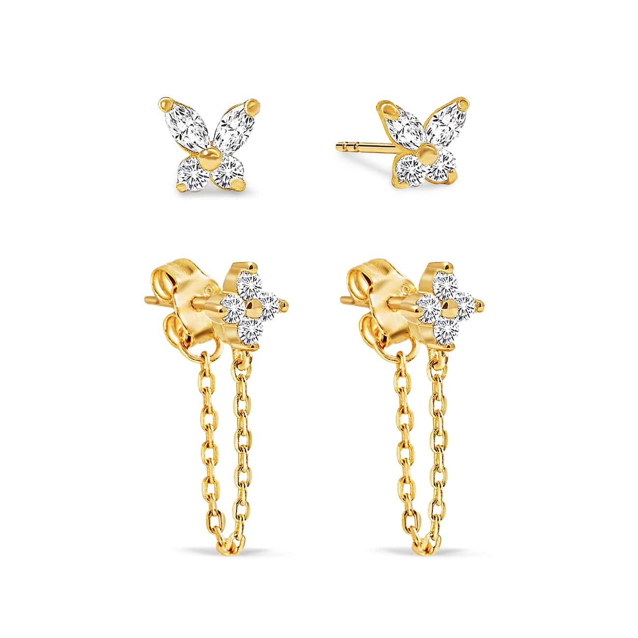 Tiny Butterfly Flor Studs Set