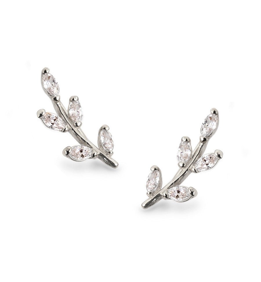 Crystal Leaf Ear Climbers, Earrings - AMY O. Jewelry