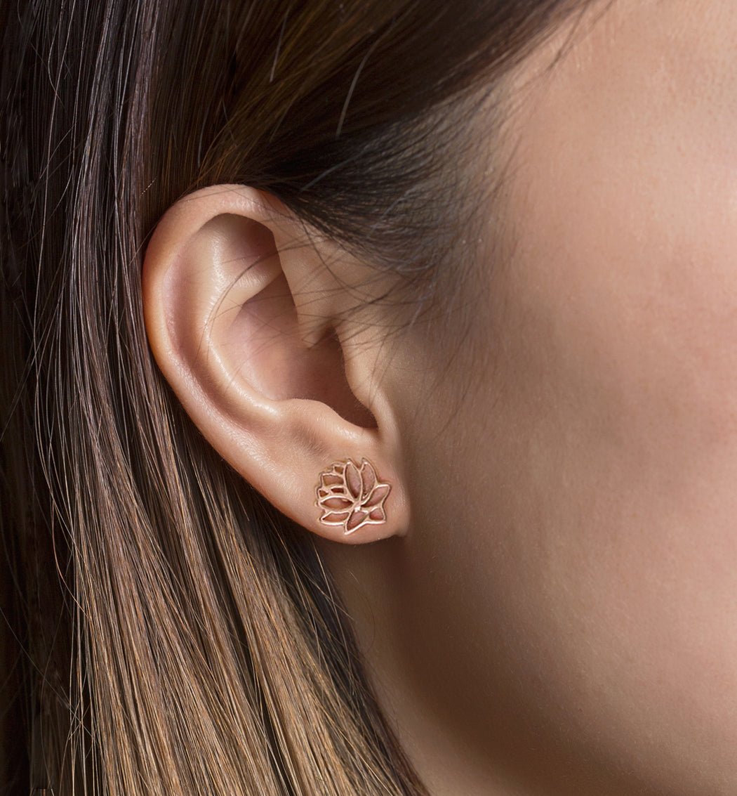 Rose Gold Lotus Flower Stud Earrings