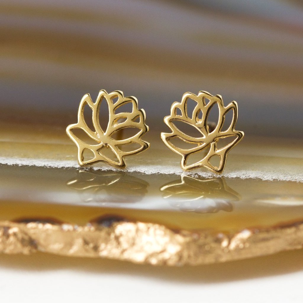 Lotus Flower Stud Earrings, Earrings - AMY O. Jewelry