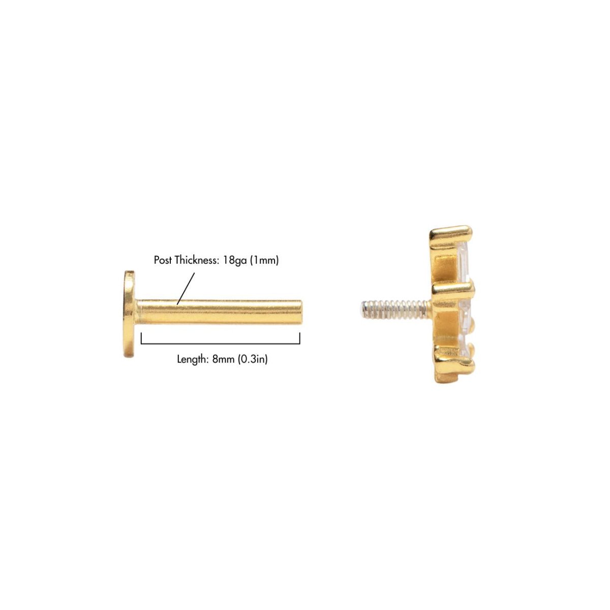 Tri Baguette Flat Back Stud