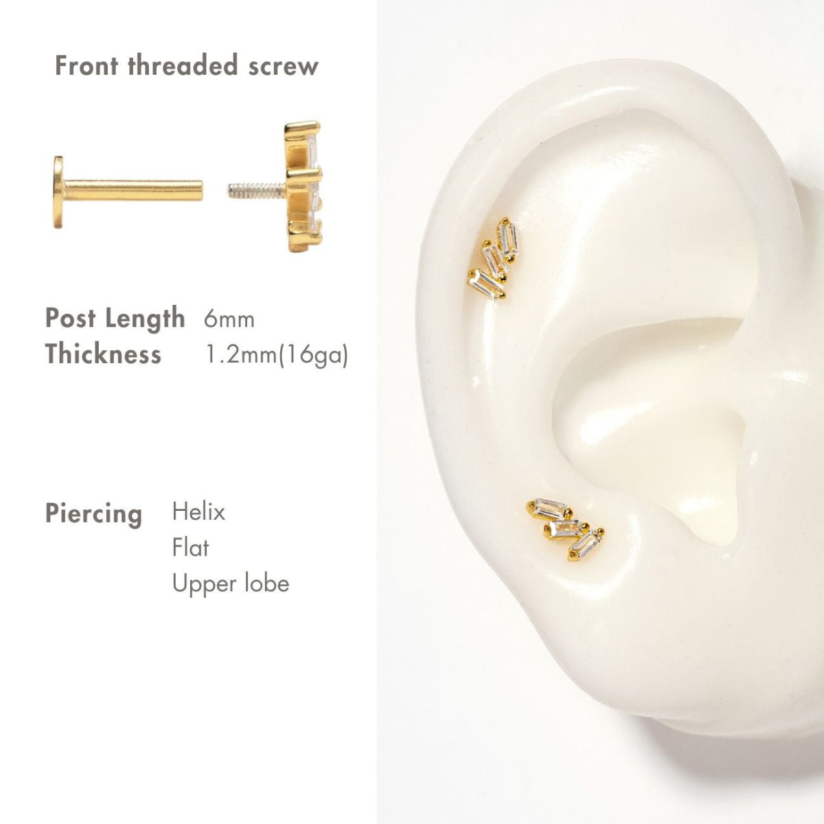 Tri Baguette Flat Back Stud